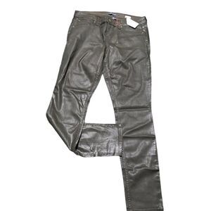 Level 99 Women's Coated Jeans Signature Skinny Dark Olive Green Mid Rise Size 29